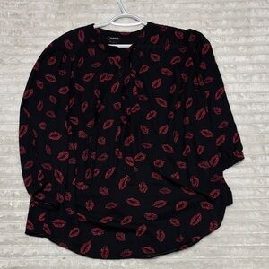 Torrid Black Blouse with Red Leaf Pattern